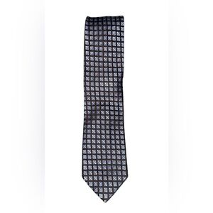 PETER MILLAR 100% Silk Hand Rolled Light Blue Brown Tie with Geometric Squares